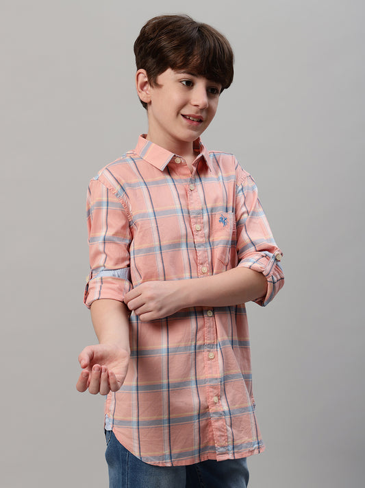 Boy's Pink Checkered Full Sleeve Shirt
