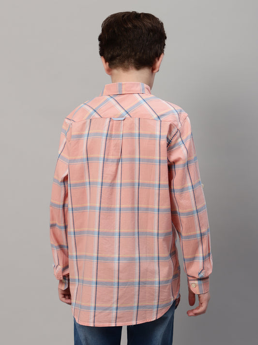 Boy's Pink Checkered Full Sleeve Shirt