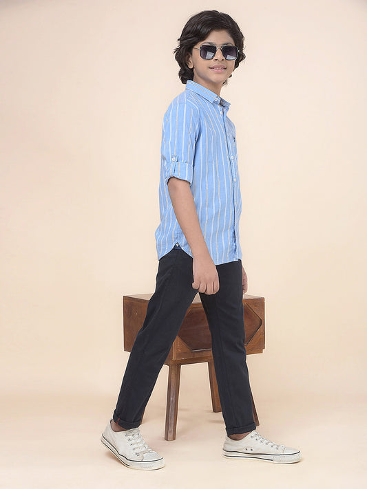 Casual Shirt for Boys l Breathable & Soft with Color Fastness Regular Fit Spread Collar Cotton Fabric Striped Pattern