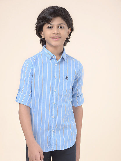 Casual Shirt for Boys l Breathable & Soft with Color Fastness Regular Fit Spread Collar Cotton Fabric Striped Pattern