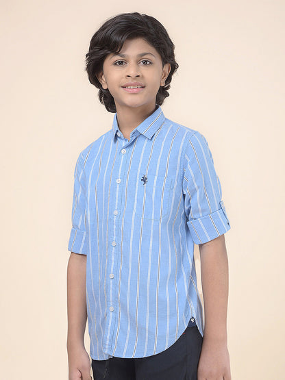 Casual Shirt for Boys l Breathable & Soft with Color Fastness Regular Fit Spread Collar Cotton Fabric Striped Pattern