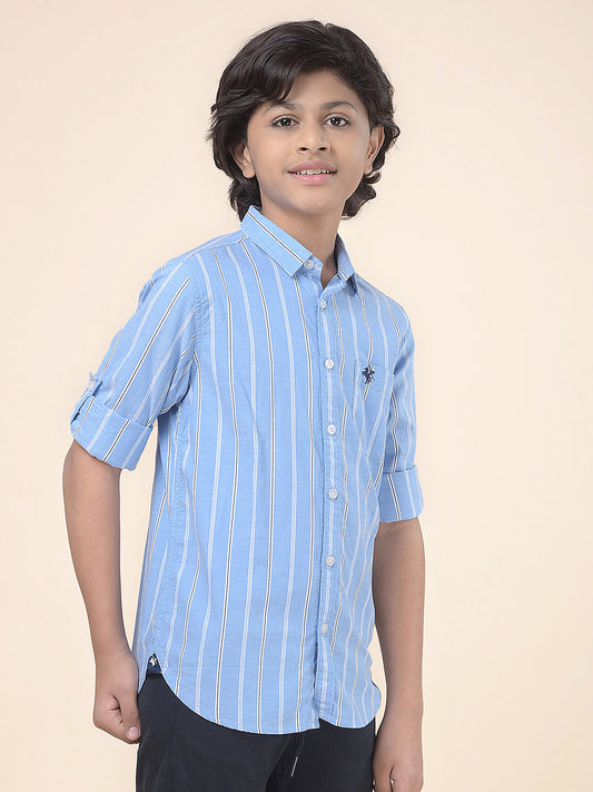 Casual Shirt for Boys l Breathable & Soft with Color Fastness Regular Fit Spread Collar Cotton Fabric Striped Pattern