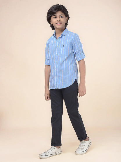 Casual Shirt for Boys l Breathable & Soft with Color Fastness Regular Fit Spread Collar Cotton Fabric Striped Pattern