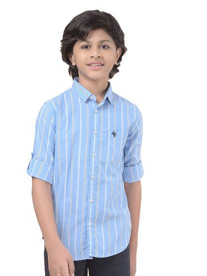 Casual Shirt for Boys l Breathable & Soft with Color Fastness Regular Fit Spread Collar Cotton Fabric Striped Pattern