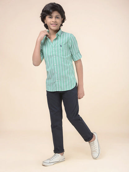 Casual Shirt for Boys l Breathable & Soft with Color Fastness Regular Fit Spread Collar Cotton Fabric Striped Pattern
