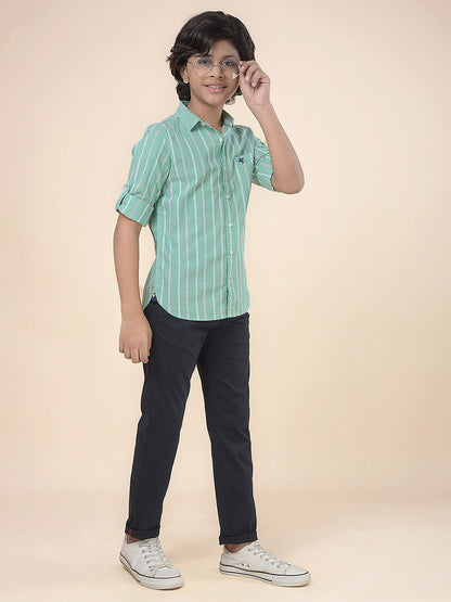 Casual Shirt for Boys l Breathable & Soft with Color Fastness Regular Fit Spread Collar Cotton Fabric Striped Pattern