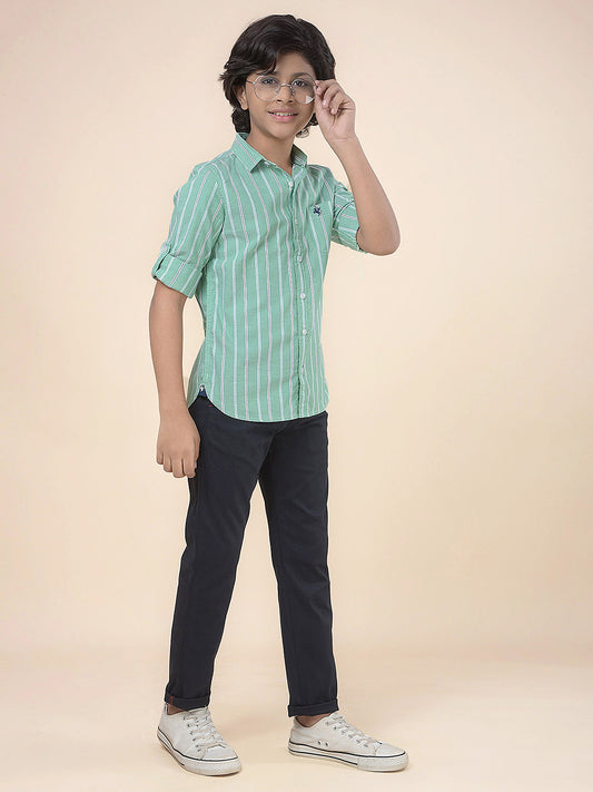 Casual Shirt for Boys l Breathable & Soft with Color Fastness Regular Fit Spread Collar Cotton Fabric Striped Pattern