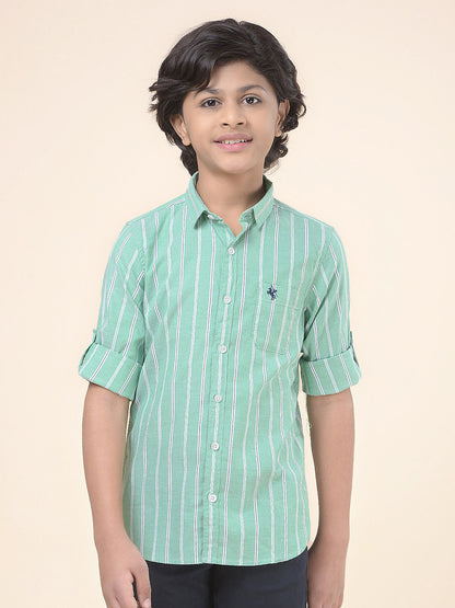 Casual Shirt for Boys l Breathable & Soft with Color Fastness Regular Fit Spread Collar Cotton Fabric Striped Pattern