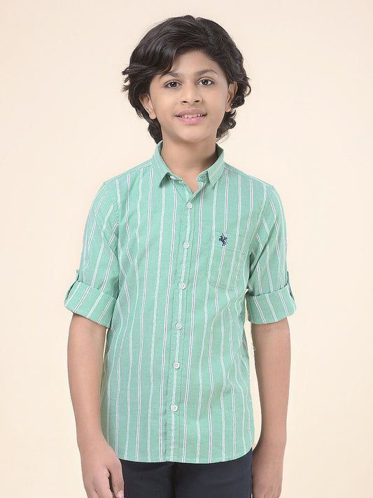 Casual Shirt for Boys l Breathable & Soft with Color Fastness Regular Fit Spread Collar Cotton Fabric Striped Pattern