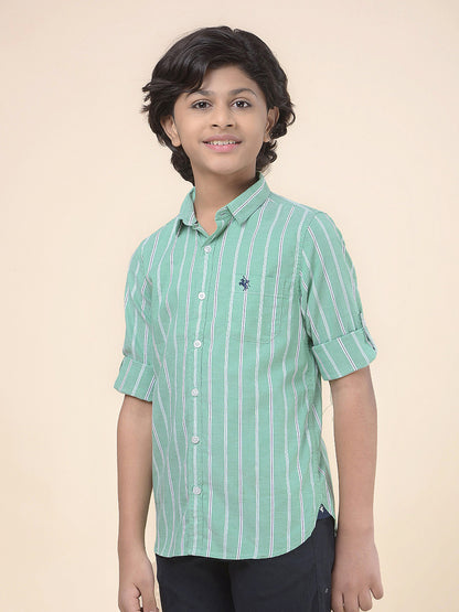 Casual Shirt for Boys l Breathable & Soft with Color Fastness Regular Fit Spread Collar Cotton Fabric Striped Pattern