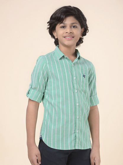 Casual Shirt for Boys l Breathable & Soft with Color Fastness Regular Fit Spread Collar Cotton Fabric Striped Pattern