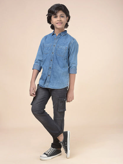 Casual Shirt for Boys l Breathable & Soft with Color Fastness Regular Fit Spread Collar Cotton Fabric Solid Pattern