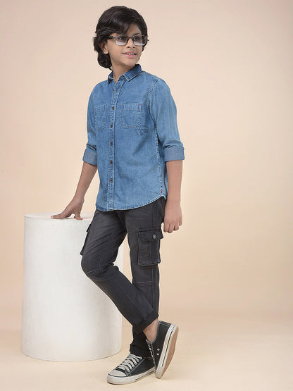 Casual Shirt for Boys l Breathable & Soft with Color Fastness Regular Fit Spread Collar Cotton Fabric Solid Pattern