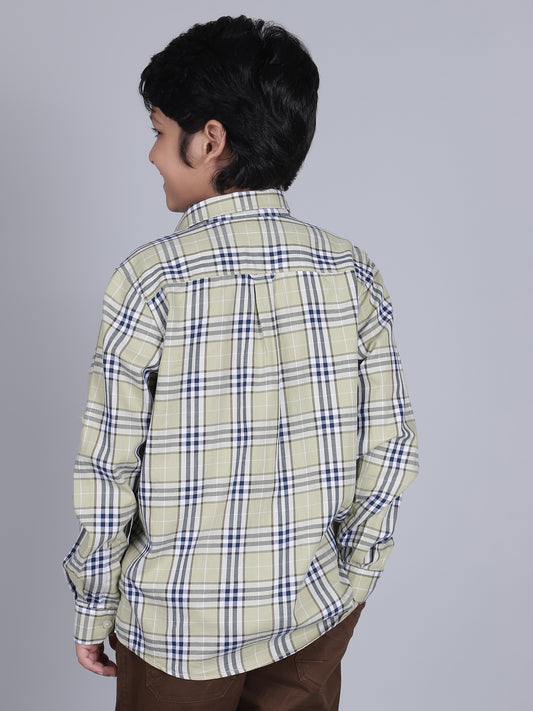 Boys Checkered Green Full Sleeves Spread Collar Casual Shirt