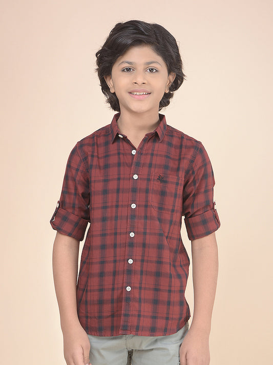 Casual Shirt for Boys l Breathable & Soft with Color Fastness Regular Fit Spread Collar Cotton Fabric Checkered Pattern