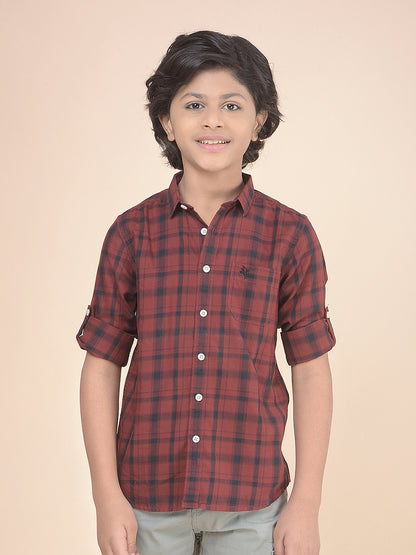 Casual Shirt for Boys l Breathable & Soft with Color Fastness Regular Fit Spread Collar Cotton Fabric Checkered Pattern