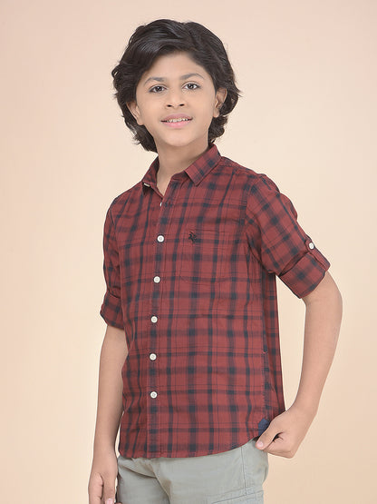 Casual Shirt for Boys l Breathable & Soft with Color Fastness Regular Fit Spread Collar Cotton Fabric Checkered Pattern