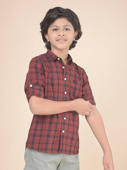 Casual Shirt for Boys l Breathable & Soft with Color Fastness Regular Fit Spread Collar Cotton Fabric Checkered Pattern