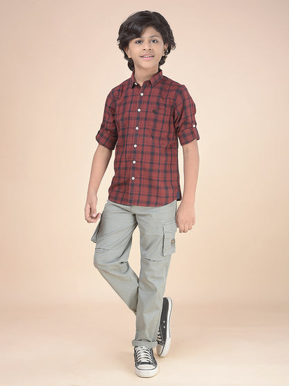 Casual Shirt for Boys l Breathable & Soft with Color Fastness Regular Fit Spread Collar Cotton Fabric Checkered Pattern