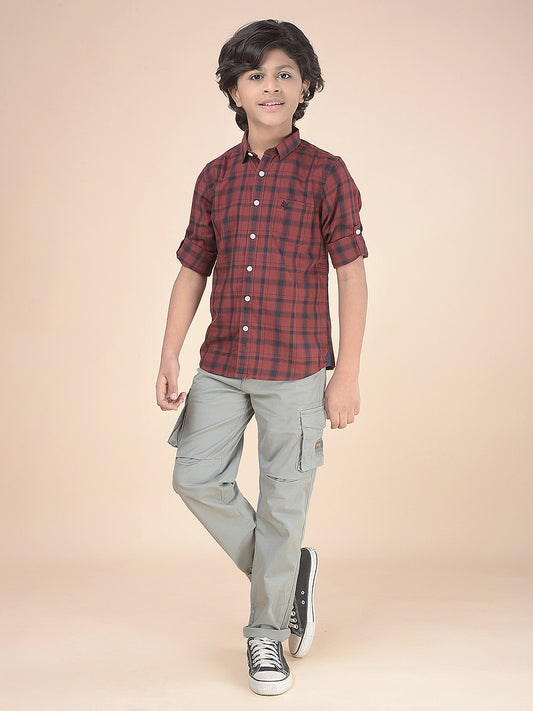 Casual Shirt for Boys l Breathable & Soft with Color Fastness Regular Fit Spread Collar Cotton Fabric Checkered Pattern