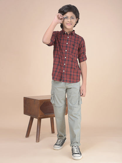 Casual Shirt for Boys l Breathable & Soft with Color Fastness Regular Fit Spread Collar Cotton Fabric Checkered Pattern