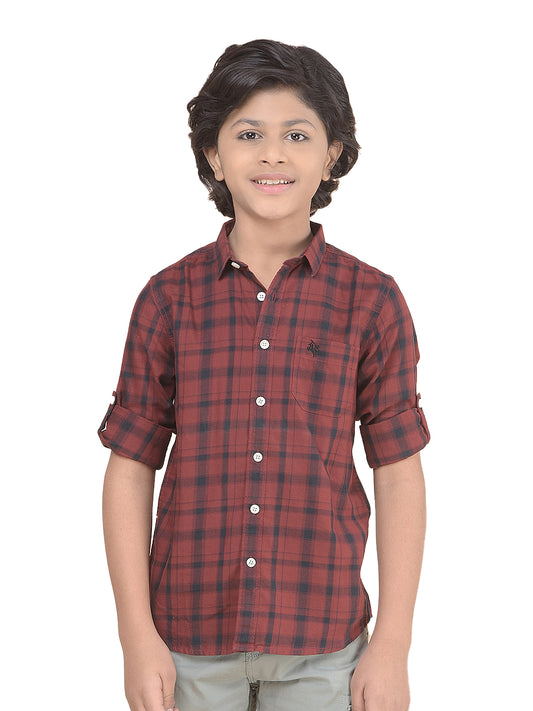 Casual Shirt for Boys l Breathable & Soft with Color Fastness Regular Fit Spread Collar Cotton Fabric Checkered Pattern