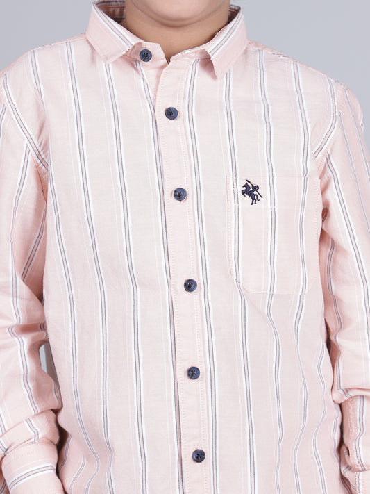 Boys Striped Pink Full Sleeves Spread Collar Casual Shirt