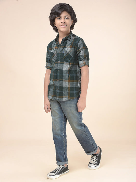 Casual Shirt for Boys l Breathable & Soft with Color Fastness Regular Fit Spread Collar Cotton Fabric Checkered Pattern
