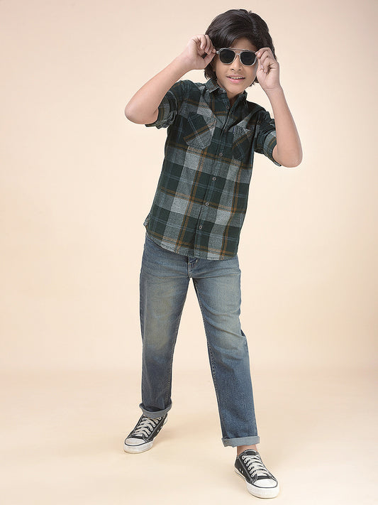 Casual Shirt for Boys l Breathable & Soft with Color Fastness Regular Fit Spread Collar Cotton Fabric Checkered Pattern
