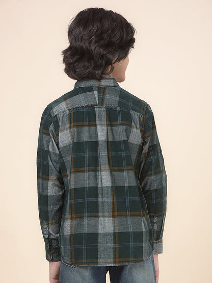 Casual Shirt for Boys l Breathable & Soft with Color Fastness Regular Fit Spread Collar Cotton Fabric Checkered Pattern