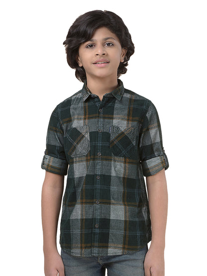 Casual Shirt for Boys l Breathable & Soft with Color Fastness Regular Fit Spread Collar Cotton Fabric Checkered Pattern