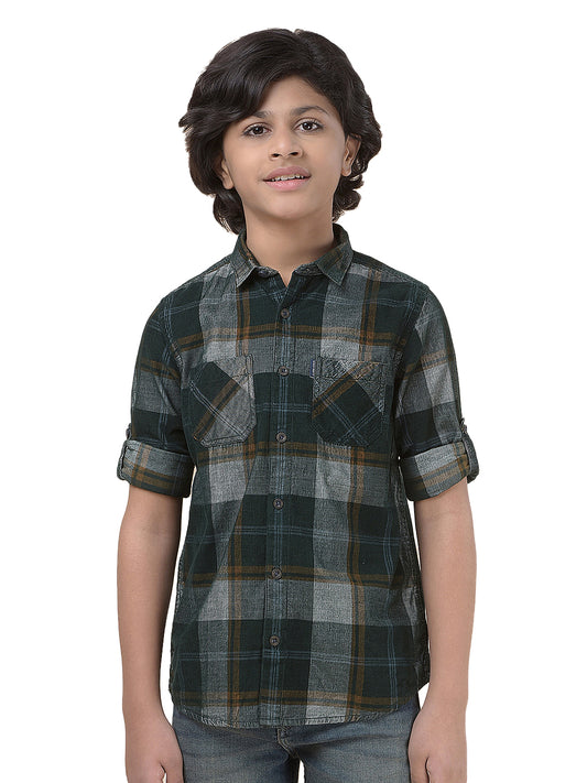 Casual Shirt for Boys l Breathable & Soft with Color Fastness Regular Fit Spread Collar Cotton Fabric Checkered Pattern