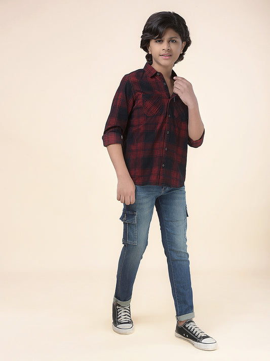 Casual Shirt for Boys l Breathable & Soft with Color Fastness Regular Fit Spread Collar Cotton Fabric Checkered Pattern
