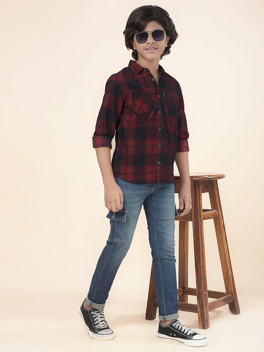 Casual Shirt for Boys l Breathable & Soft with Color Fastness Regular Fit Spread Collar Cotton Fabric Checkered Pattern