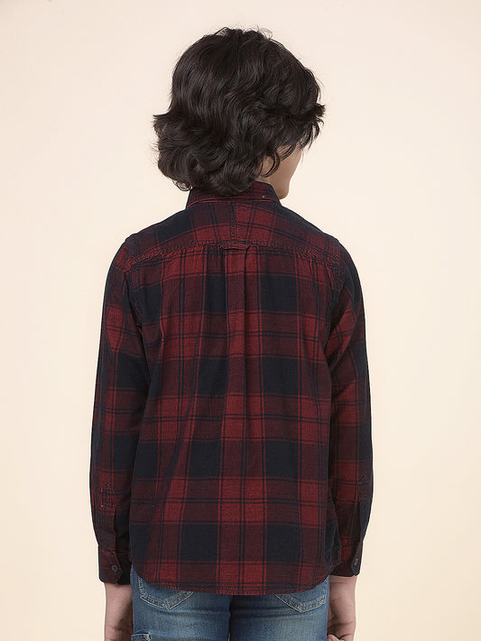 Casual Shirt for Boys l Breathable & Soft with Color Fastness Regular Fit Spread Collar Cotton Fabric Checkered Pattern