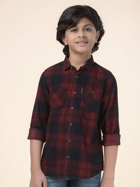 Casual Shirt for Boys l Breathable & Soft with Color Fastness Regular Fit Spread Collar Cotton Fabric Checkered Pattern