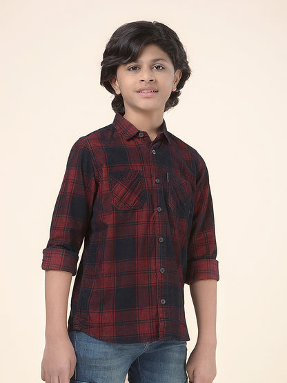 Casual Shirt for Boys l Breathable & Soft with Color Fastness Regular Fit Spread Collar Cotton Fabric Checkered Pattern