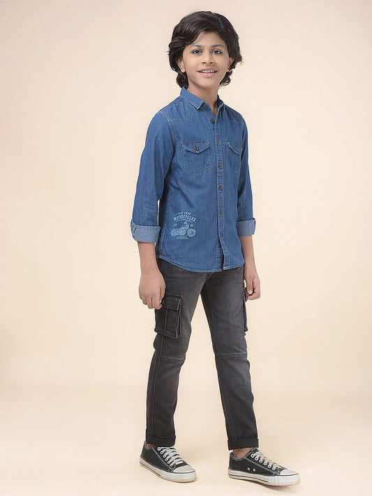 Casual Shirt for Boys l Breathable & Soft with Color Fastness Regular Fit Spread Collar Cotton Fabric Solid Pattern