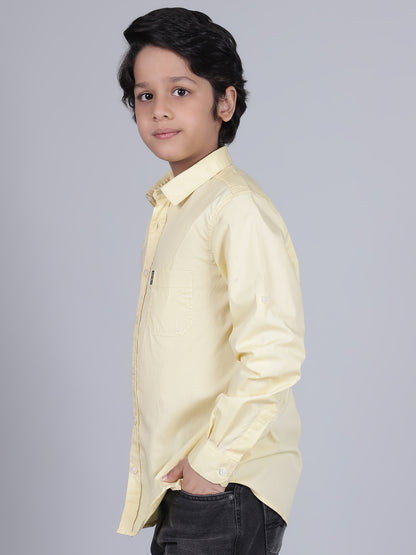 Boys Lemon Solid Full Sleeves Spread Collar Casual Shirt