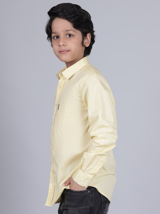 Boys Lemon Solid Full Sleeves Spread Collar Casual Shirt