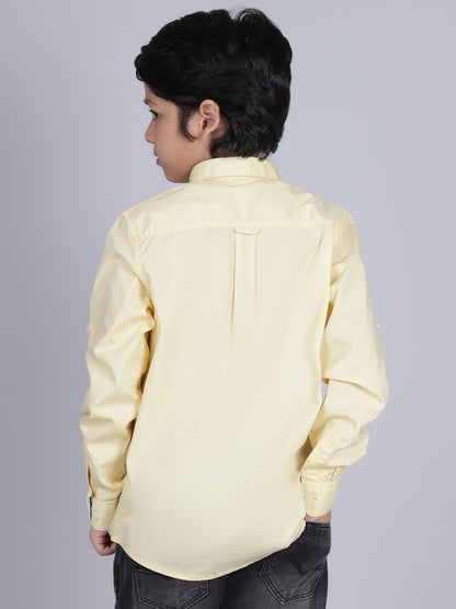 Boys Lemon Solid Full Sleeves Spread Collar Casual Shirt