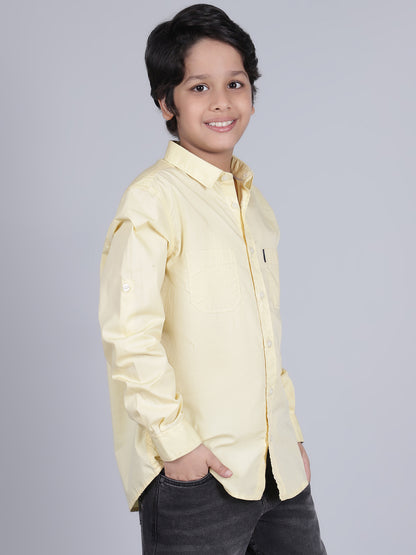 Boys Lemon Solid Full Sleeves Spread Collar Casual Shirt