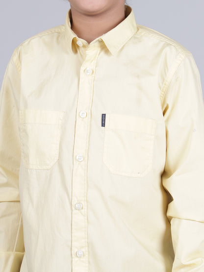 Boys Lemon Solid Full Sleeves Spread Collar Casual Shirt