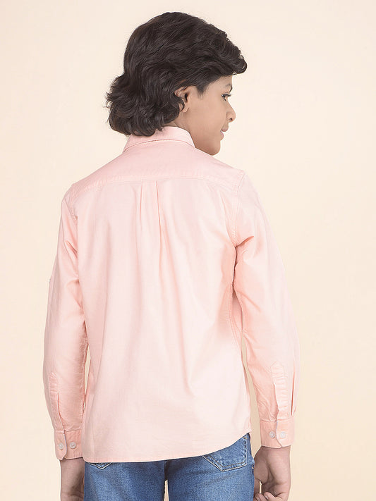 Casual Shirt for Boys l Breathable & Soft with Color Fastness Regular Fit Spread Collar Cotton Fabric Self Design Pattern