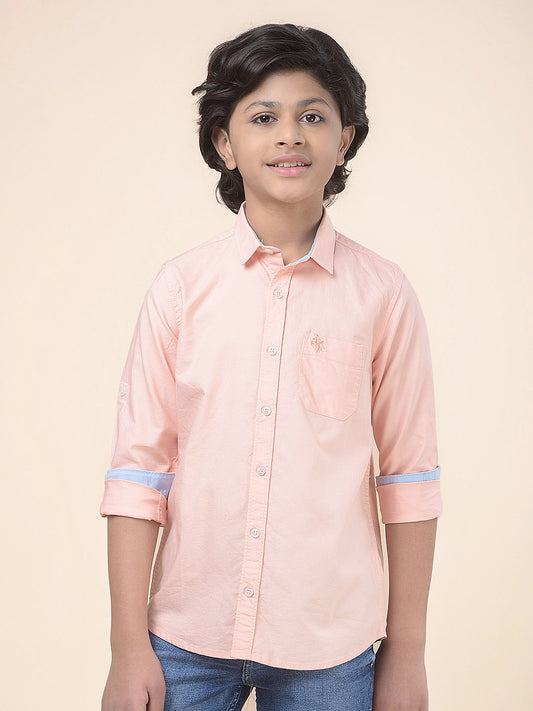 Casual Shirt for Boys l Breathable & Soft with Color Fastness Regular Fit Spread Collar Cotton Fabric Self Design Pattern