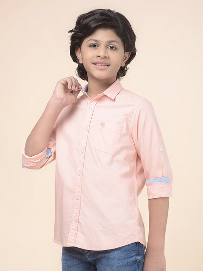 Casual Shirt for Boys l Breathable & Soft with Color Fastness Regular Fit Spread Collar Cotton Fabric Self Design Pattern