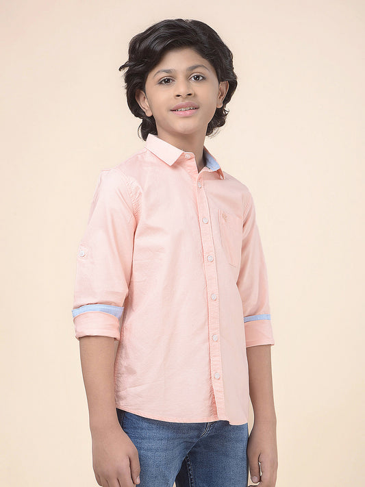 Casual Shirt for Boys l Breathable & Soft with Color Fastness Regular Fit Spread Collar Cotton Fabric Self Design Pattern