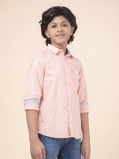 Casual Shirt for Boys l Breathable & Soft with Color Fastness Regular Fit Spread Collar Cotton Fabric Self Design Pattern