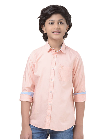 Casual Shirt for Boys l Breathable & Soft with Color Fastness Regular Fit Spread Collar Cotton Fabric Self Design Pattern