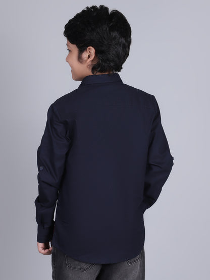 Boys Mix Color Block Full Sleeves Spread Collar Casual Shirt